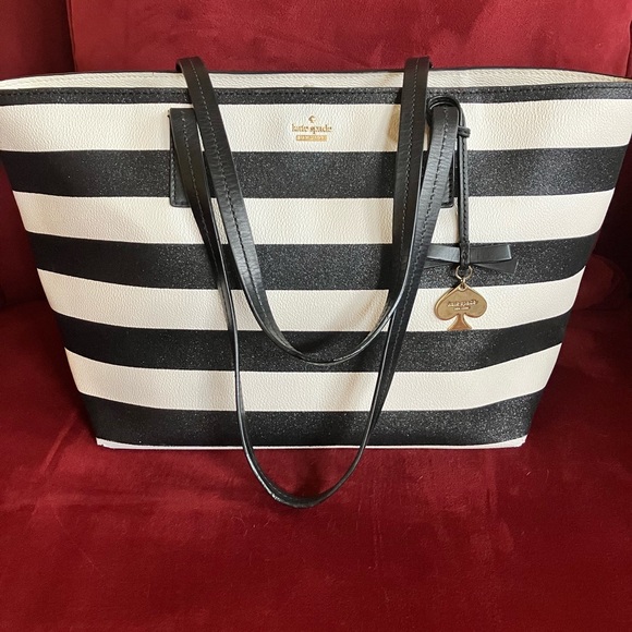 kate spade Bags Kate Spade Black And White Stripe Glitter Large